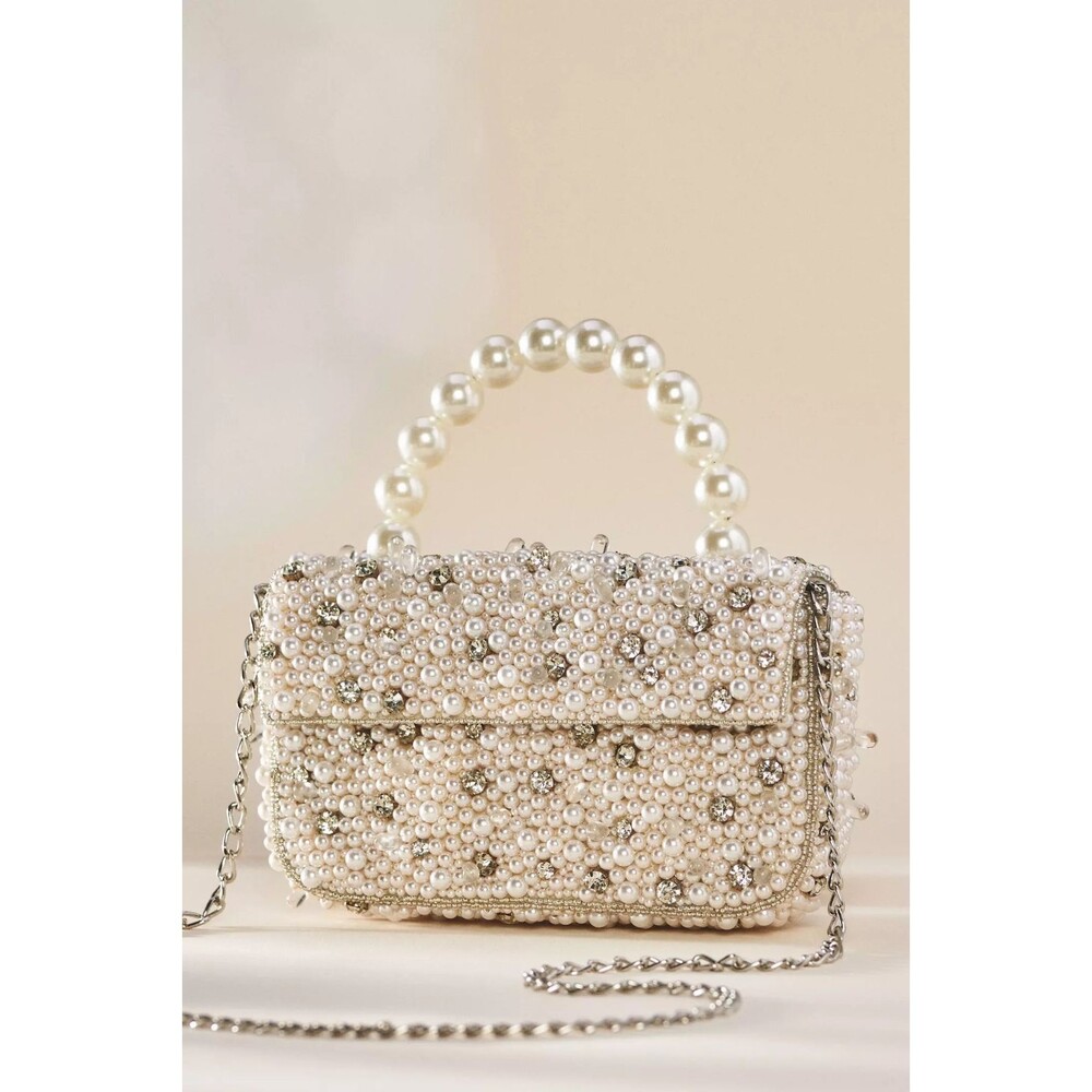 Anthropologie The Fiona Beaded Bag: Pearl-Strap Embellished Edition NWT